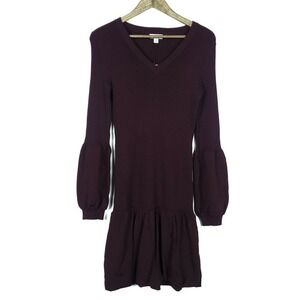 Current Air Sweater Dress Medium Deep Wine Red Ribbed Knit Stretch V Neck Mini